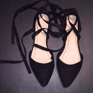 Charlotte Russe Black lace up ballet flats